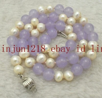 Collar de perlas blancas de agua dulce de 7-8 mm y cuentas de piedras preciosas de alejandrita púrpura de 8 mm Foto 1 de 4