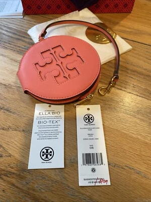 NWT AUTH Tory Burch Women’s Ella Bio Circle Zip Card Case Wristlet-Coral Crush - Image 1 of 4