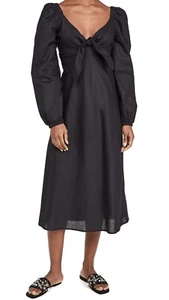 Charlie Holiday schwarz 'Amalfi' Midi Leinenmischung Puffärmel L/S Kleid 6 neu mit Etikett - Bild 1 von 14