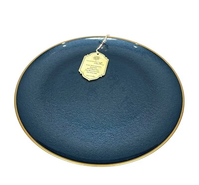 Turkish Glass 4 Charger Plates Set Blue Textured Gold Rim 13" NWT - Image 1 of 4