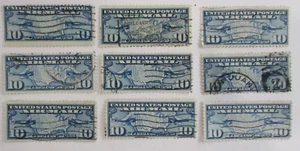 U.S. USED (9) USED "AIR MAIL Sc#C7 w/ VARIOUS CANCELS " See Pic - Picture 1 of 1