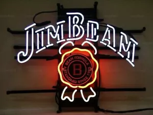 "Neu Jim Beam Whiskey Neonlicht Schild Lampe Bierhöhle Geschenkbar Echtglas 17""x14"" - Bild 1 von 3