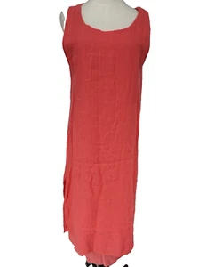 NWT M Made in Italy Medium Pink Coral Linen Dress Lagenlook Lined Sleeveless - Picture 1 of 11