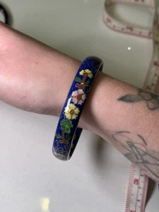Vintage Cloisonné Emaille Armreif - XL blau - mehrfarbig | floral stapelbar - Bild 1 von 14