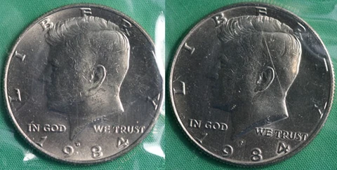 1984 P and D Kennedy Half Dollar Coin from US Mint Set 2 BU Cello Fifty Cent UNC Cover