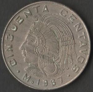 1967 - MEXICO - CUAUHTEMOC - 50 CENTAVOS - KM # 451 - Imagen 1 de 2
