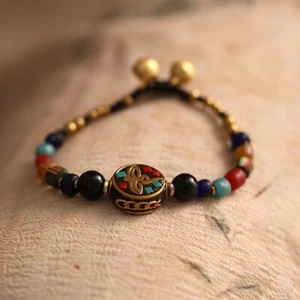 Vintage Tibetan Style Beaded Bracelet with Synthetic Gemstones Imitation Jade  - Picture 1 of 6