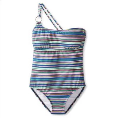 Traje de baño Ella Moss colorido a rayas de un hombro de una pieza talla: pequeño Foto 1 de 4