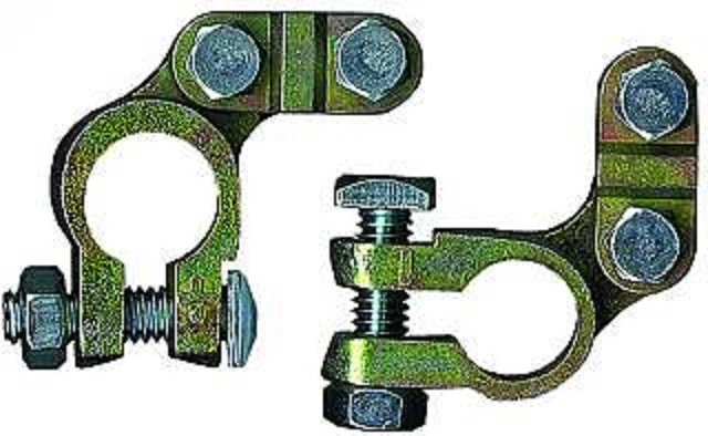 Batterieklemmen, Pluspol und Minuspol, Polklemmen im Set, 2 Stück Messing + -