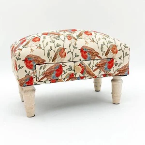 Footstool with Storage Drawer Robin Print Fabric Footrest Ottoman Home Furniture - Picture 1 of 6