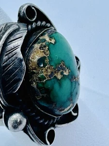 Old Pawn Native American Silver Ring w/ Natural Gem Grade Royston Turquoise - Picture 1 of 12