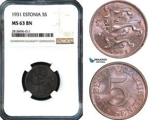 AB452, Estonia, 5 Senti 1931, NGC MS63BN - Picture 1 of 1