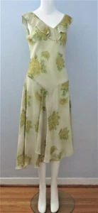 SHARON MAX Size L Yellow Floral Fully Lined Sleeveless Ruffle V Neck Shift Dress - Bild 1 von 4