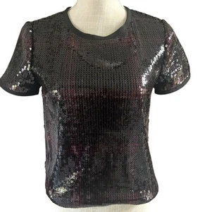 Brooks Brothers Sequin Short Sleeve Top Size 0 Black Party - Picture 1 of 6