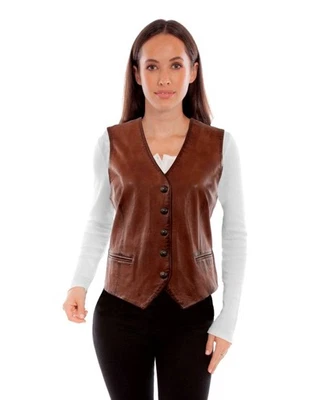 Chaleco Scully Western Mujer Cuero 5 Presiones Coñac Suave Cordero F0_L1203 Foto 1 de 2