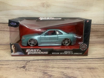 Fast & Furious Brian's Nissan GT-R [BNR34] Azul Turquesa Diecast Escala 1:24 Novo - Imagem 1 de 4