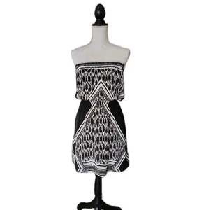 New Dress Express Strapless Black White Knee High Elastic Waist/Chest Pull On S - Picture 1 of 4