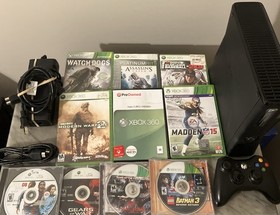 Microsoft Xbox 360 Slim Console 250GB + 10 Games + Controller +Cords Tested 100%