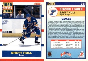 1990-91 Score Season Leader Brett Hull #351 St. Louis Blues - Picture 1 of 1