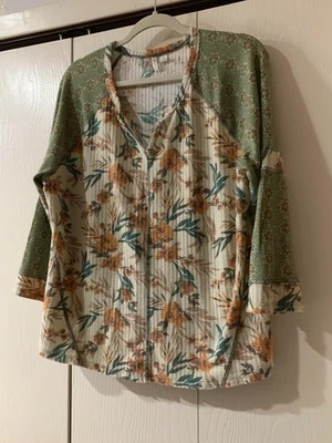 Cato Woman's Long Sleeve Waffle Knit Floral Fall Multicolor Blouse Size XL - Image 1 of 4