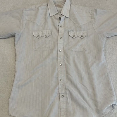 VTG DEE CEE Brand Western Shirt Mens Sz L-XL Pearl Snap White Shadow Tan Stripe - Image 1 of 4