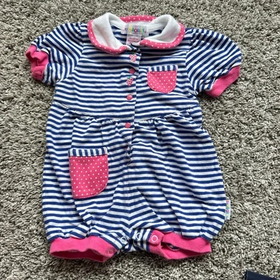 Gymboree 婴儿连衫裤条纹口袋草莓贴花航海复古 — 第 1/4 张图片