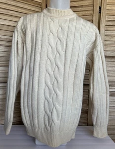 VTG BONNER IRELAND-Cream Cable Knit Wool Fishermans Sweater Mens XL Heavy Warm - Picture 1 of 11