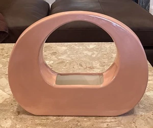 Vintage McRon Ceramic Oval Ring Pink Peach Planter Vase 20x14.5x4.5" - Picture 1 of 8