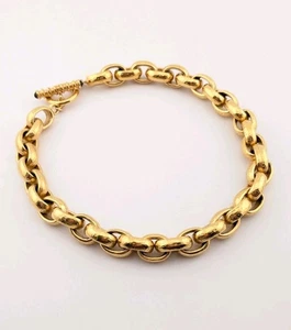 Vintage Gold Tone Rolo Link Necklace Large Chunky Hammered Links Toggle Heavy - Picture 1 of 10