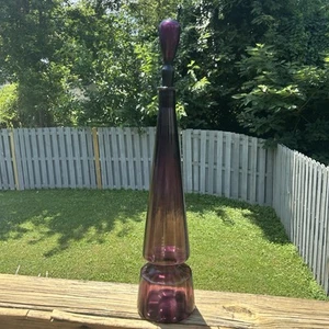 Vintage Italian Hand Blown Amethyst Hooped Decanter Genie Bottle With Stopper - Picture 1 of 11