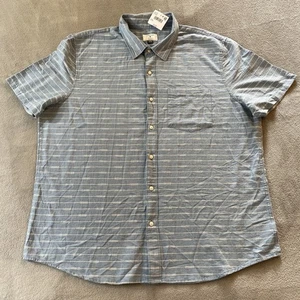 NEW American Eagle Slim Fit Short Sleeve Button Down Shirt Mens XXL Blue Linen - Picture 1 of 18