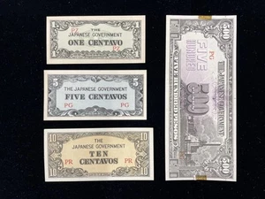 PHILIPPINES 500 PESOS P-114 1944 Japanese WWII Military 1/5/10 Centavos UNC,A17 - Picture 1 of 6