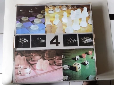 Jeu D'échecs En Verre 32 x 32 cm 4 en 1 ( morpions, backgammon  et dames) - Photo 1/4