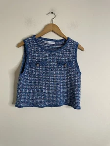 Zara Weste Gr. Small S Streifen Strick ärmellos Pullover Kunst Taschen Lagenlook Pulli - Bild 1 von 9