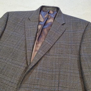 Ralph Lauren Blazer Sport Coat Jacket Mens 44L Gray Blue Plaid 100% Wool - Picture 1 of 20