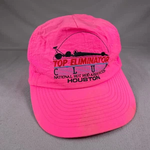 Vintage NHRA Top Elmininator Club Houston Mütze Herren Einheitsgröße Neon Pink Snapback Cap Hot Rods - Bild 1 von 12