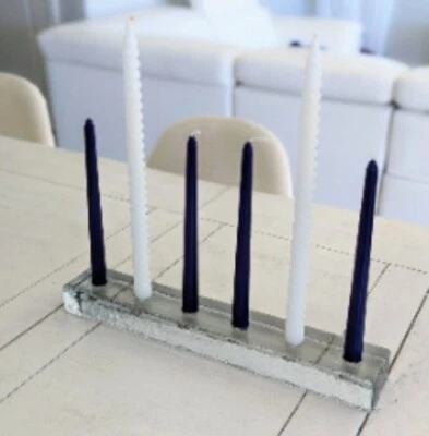 Bloque de losa Pottery Barn vidrio transparente 6 velas cónicas soporte centro de mesa Foto 1 de 4