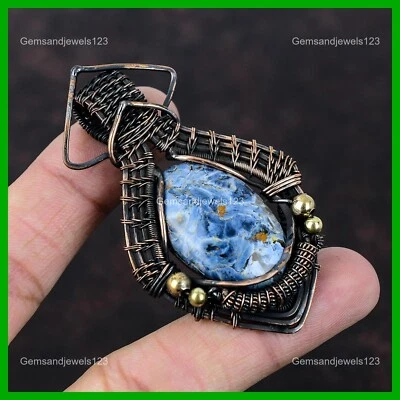 Oferta del día de la mujer cobre ovalado natural pietersita envuelto en alambre de moda esposa colgante Foto 1 de 4