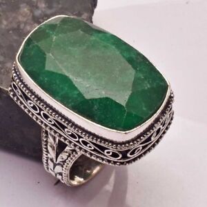 Emerald Ethnic Handmade Antique Design Ring Jewelry US Size-8.75 AR 42974