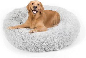 Dog Bed, Cat Calming Bed, Faux Fur Pillow Pet Donut Cuddler round Plush Bed
