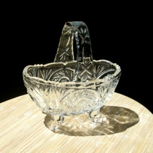 Vintage Glass Trinket Bowl Candy Dish Clear Glass Footed Basket Star Patterns - Picture 1 of 9