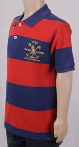 Kinder Polo Ralph Lauren rot marineblau gestreift Mesh Shirt Wappen neu mit Etikett - Bild 1 von 1