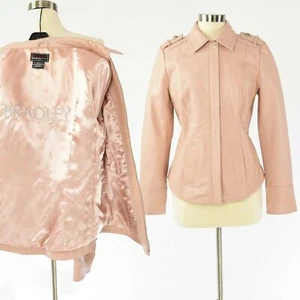 Pastel Pink Leather Moto Jacket Womens S Military Style Bradley Bayou Blush - Picture 1 of 6