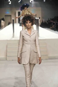 Vintage CHANEL Cotton Pants Trousers 34 36 US 2 4 Beige Ankle Lace Up 1997 - Picture 1 of 15