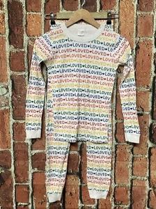 Hanna Andersson “Loved” Graphic Pajama Set Girl’s 2 Piece Top Bottoms Size 12 - Picture 1 of 7