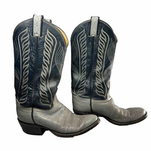 Vtg Tony Lama 8056 Black Label Blue Leather Cowboy Western Mens Boots Size 7 B - Picture 1 of 13