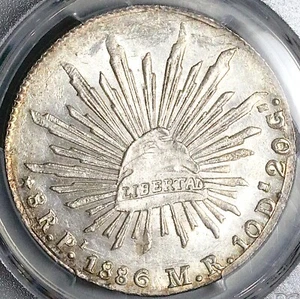 1886-Pi PCGS MS 61 Mexico 8 Reales Potosi Mint Cap Rays Scarce Coin (23082202C) - Picture 1 of 6
