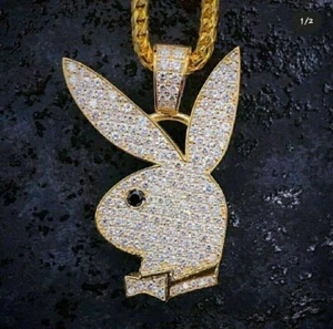 Colgante Play Boy de diamantes de corte redondo de 2 quilates para hombre enchapado en oro amarillo de 14 quilates - Imagen 1 de 3