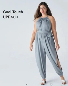 Tie Back Plicated Belted Side Pocket Cut Out Cool Touch Resort Jumpsuit - Picture 1 of 8