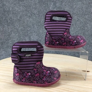 BOGS Waterproof Winter Boots Toddler 7 Flower Stripes Purple Mid Faux Fur Floral - Picture 1 of 17